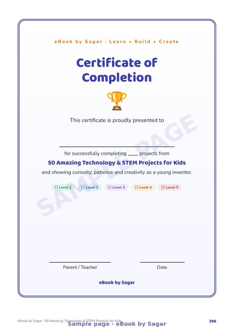 Printable Certificate of Completion with tick boxes for Levels 1 to 5